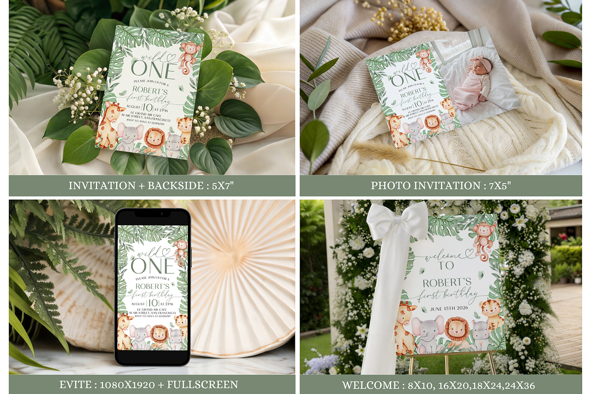 Wild One First Birthday Party Bundle, a Templates & Theme by VeliusCreativeStudio (Photo 2 of 8)