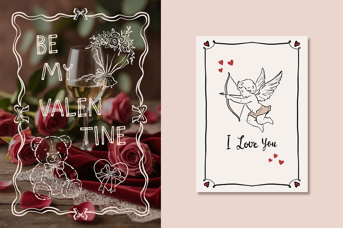 BE MY VALENTINE romantic line art, a Decorative Illustration by long summer (Photo 8 of 14)