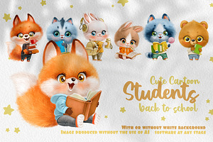 Cute cartoon students animals, an Animal Illustration by Azuzlikus