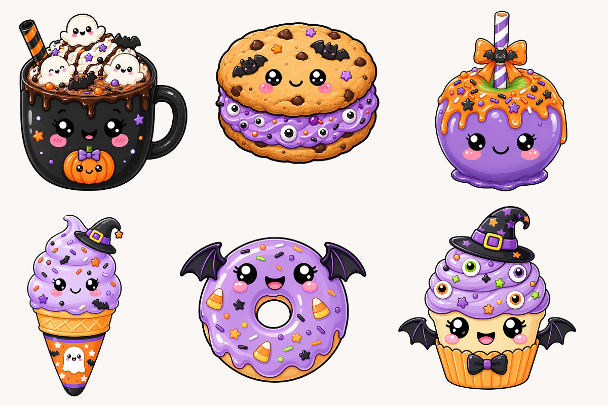 Kawaii Halloween Treats Bundle, a Seasonal Illustration by Designworld (Photo 3 of 5)