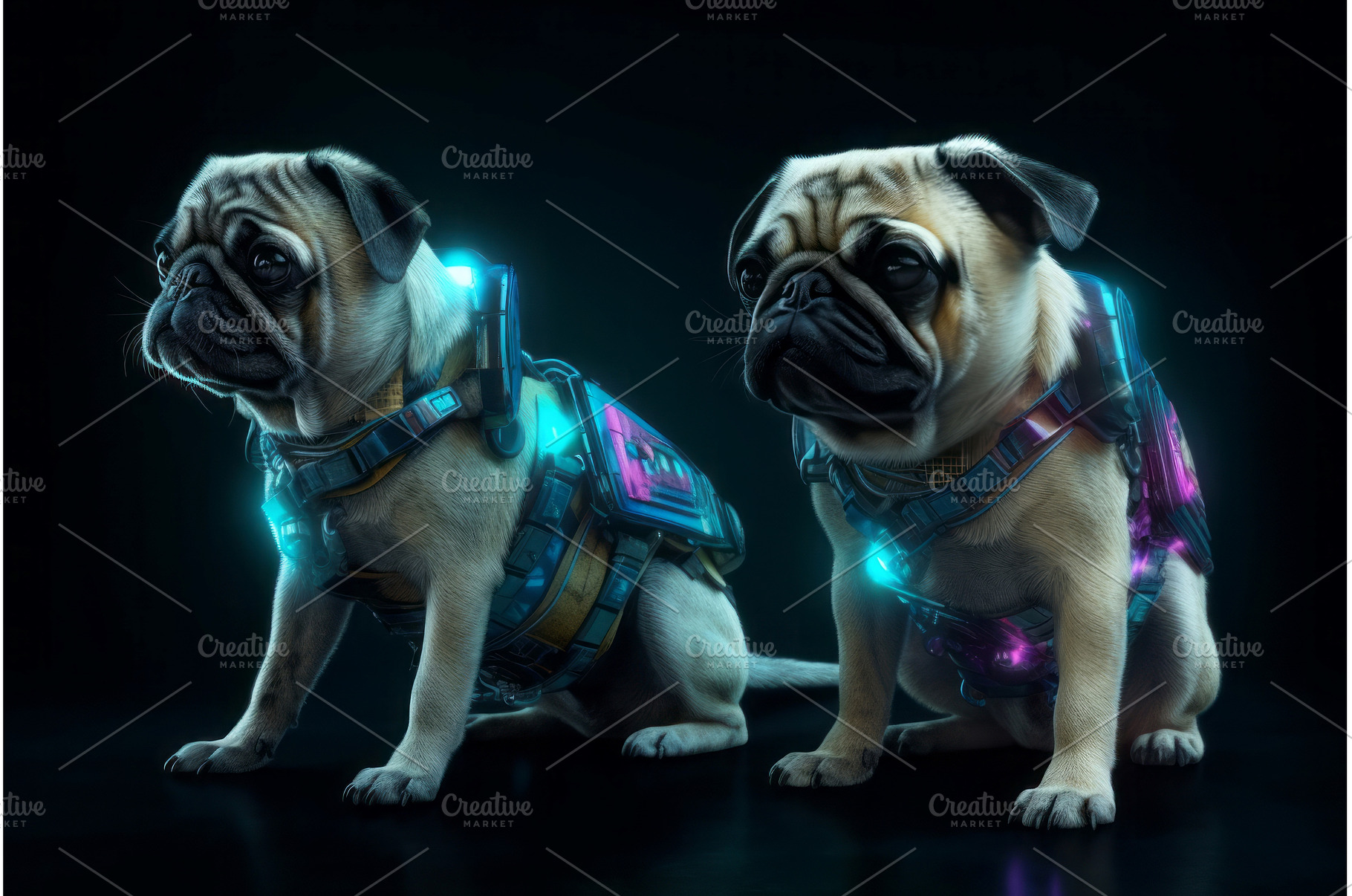 Futuristic pug dogs with innovative, an Animal Photo by Ylivdesign