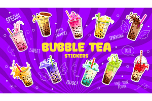 Milk bubble tea stickers, a Food Illustration by Vector Tradition