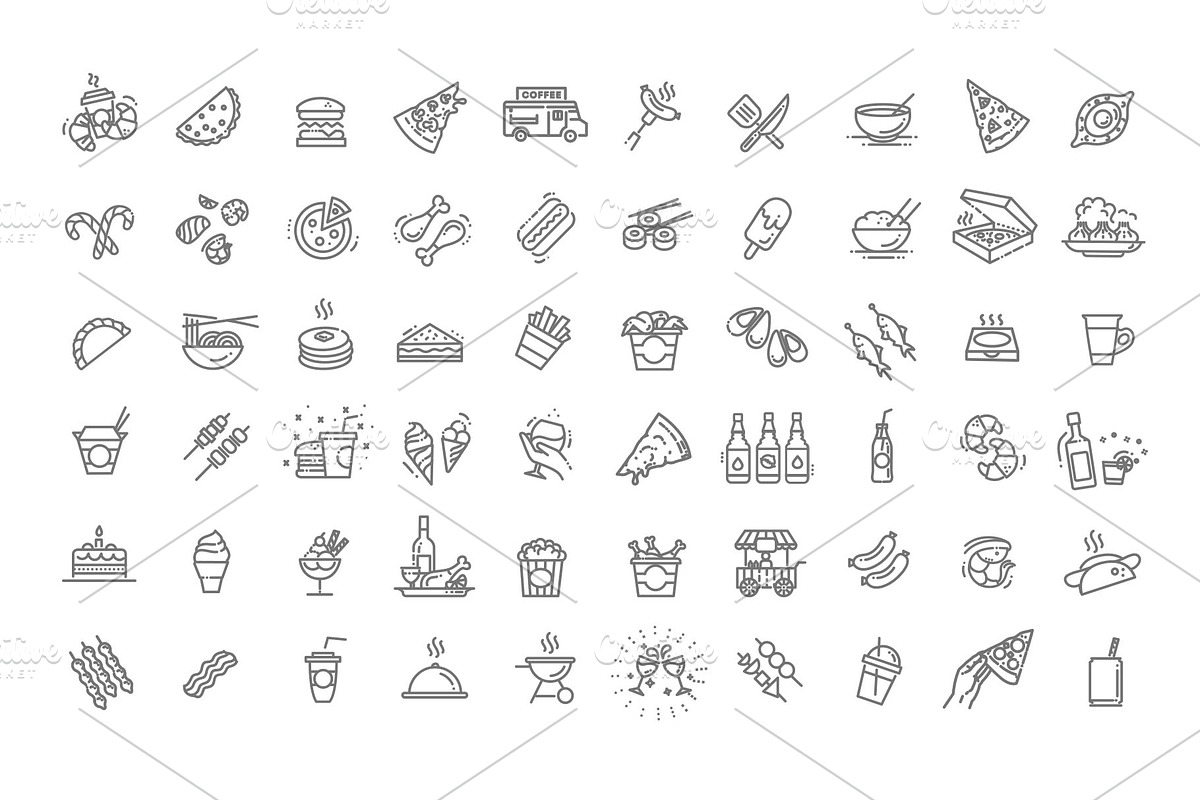 Food Courts Icons Set, an Outline Icon by Tettygreen (Photo 2 of 3)