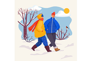 Man And Woman Wearing Warm Clothes