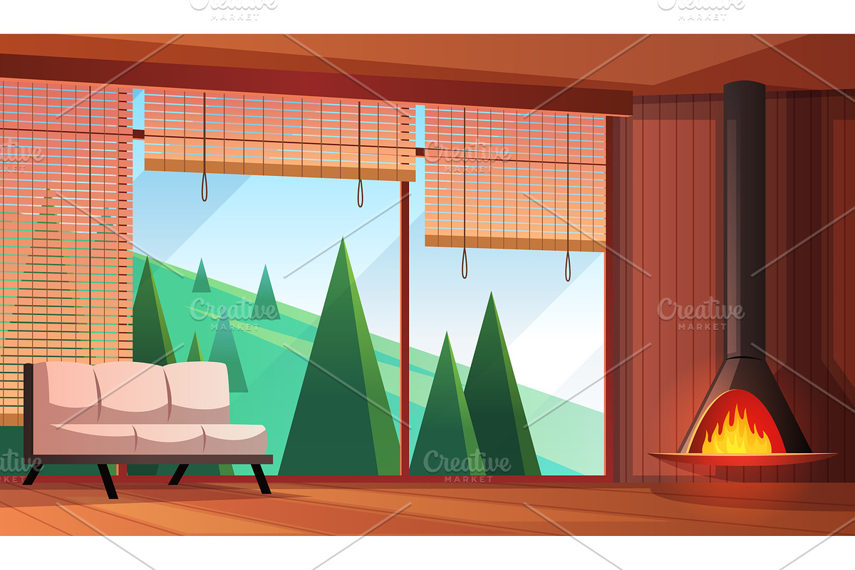 Interior curtains. Living room with, an Object Illustration by YummyBuum
