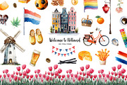 Watercolor Holland symbols clipart, an Object Illustration by Art and Funny (Thumbnail 1 of 6)