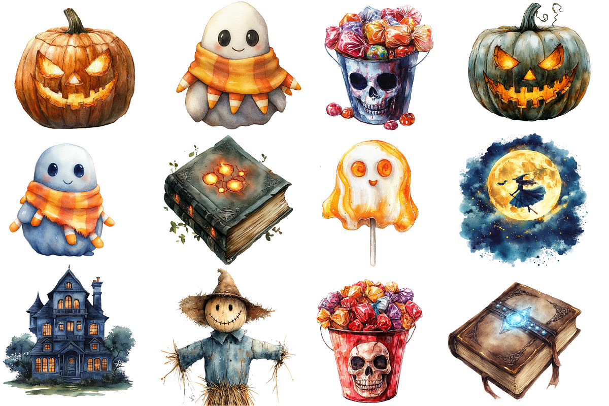 Watercolor Pumpkin Halloween Clipart, an Illustration by SinaCreation (Photo 2 of 5)