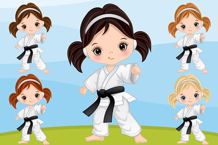 Vector Little Girl Practicing Karate
