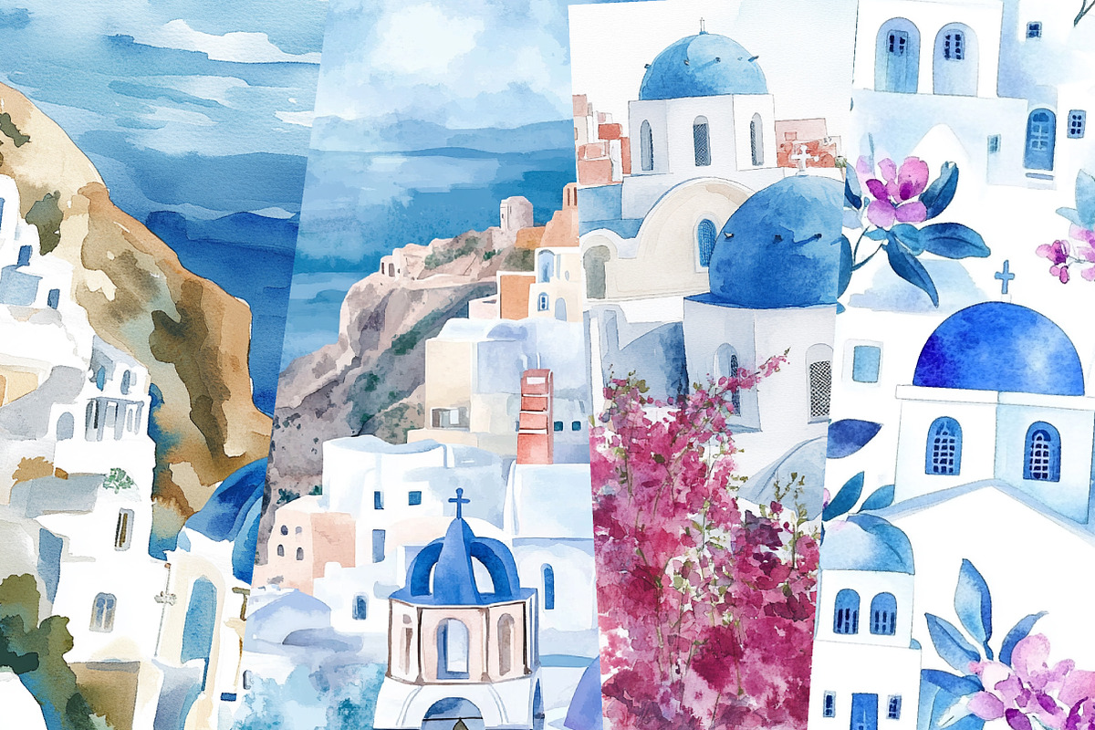 Hello Santorini Seamless Patterns, a Pattern Graphic by Design Market (Photo 2 of 3)