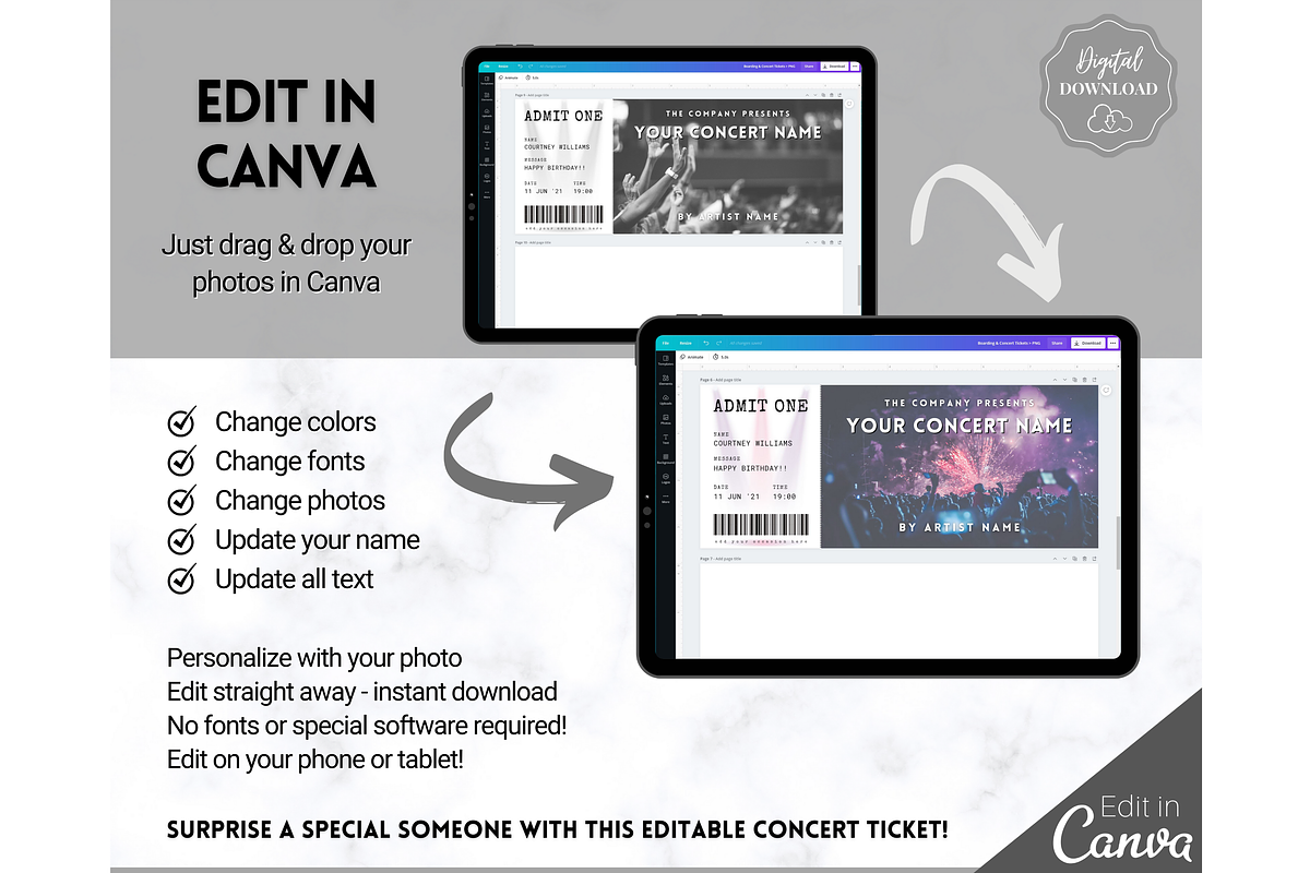 Editable Concert Ticket Template, a Templates & Theme by Templatables (Photo 6 of 7)