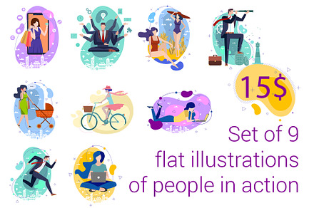 People in action. Flat style.