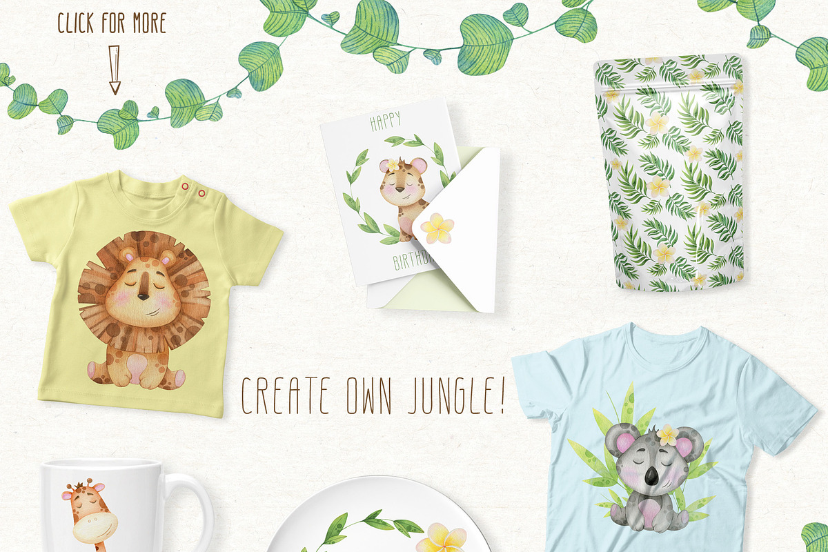Little jungle watercolor clip art, an Animal Illustration by ekossa_art (Photo 6 of 7)