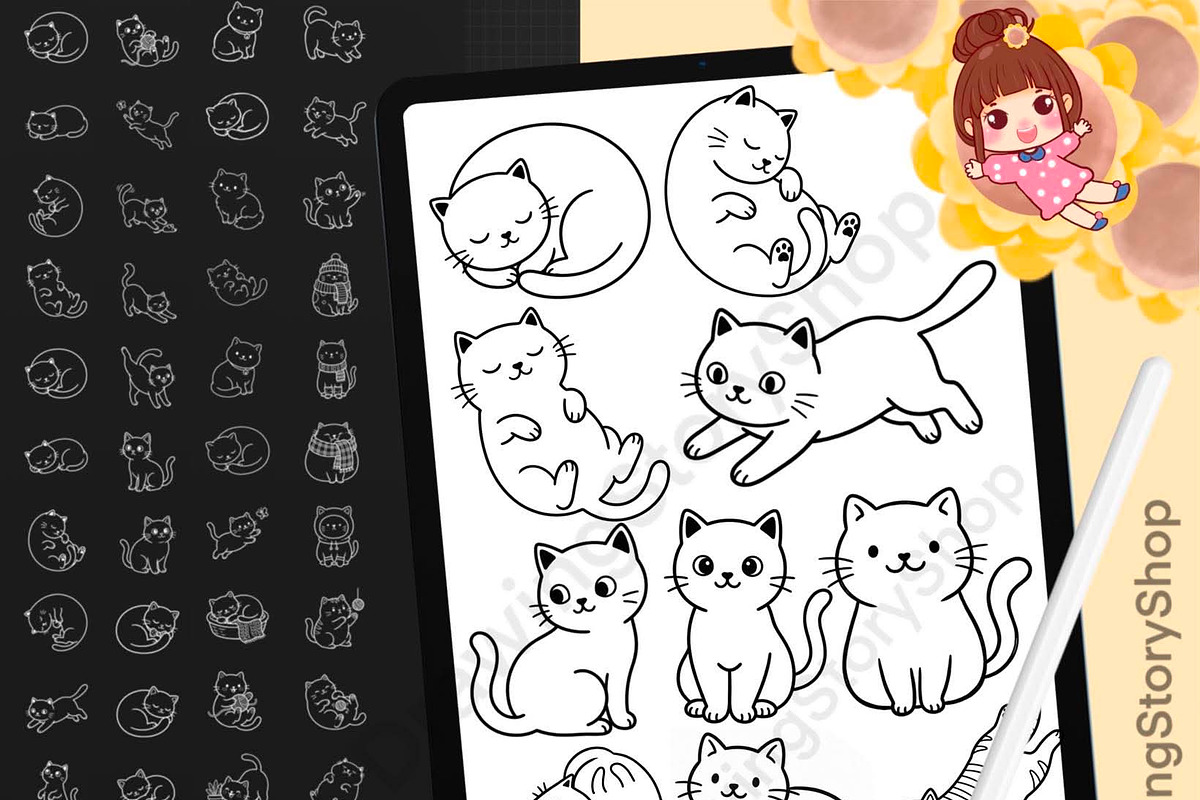 130 Kawaii Cat Procreate Stamps, a Brush Add-On by DrawingStoryShop (Photo 7 of 12)