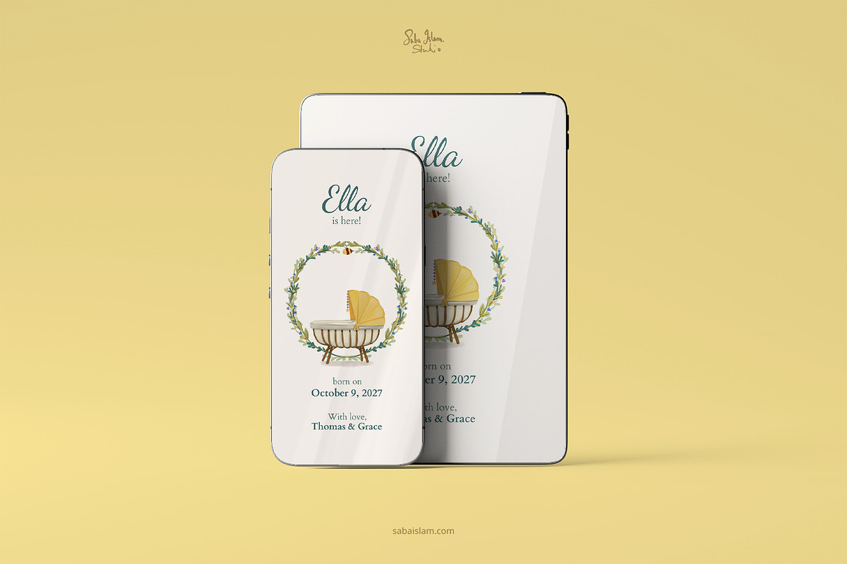 Garden Themed Birth Announcement, a Card Template by SabaIslam.Studio (Photo 3 of 7)