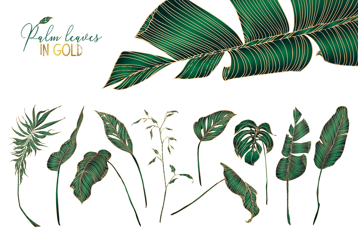 Palm leaves collection in gold, a Texture Illustration by Gluiki (Photo 3 of 11)