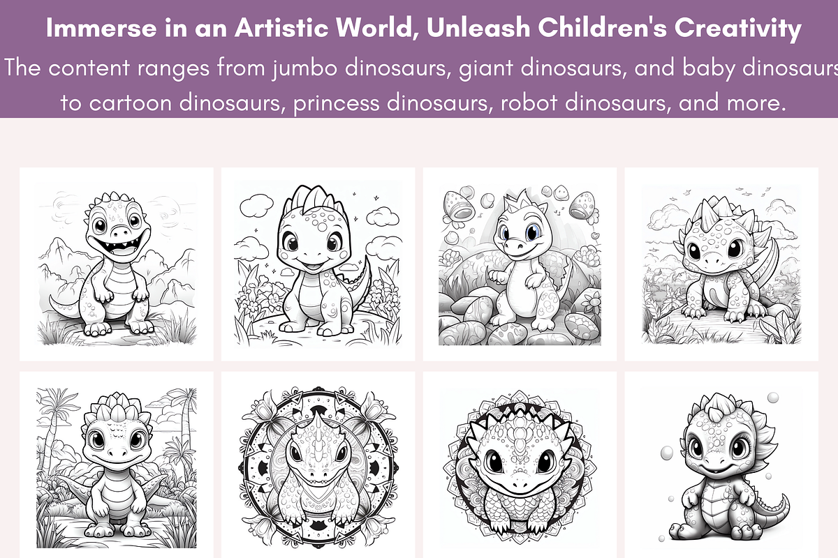 Cute Dinosaur Coloring Page for Kids, an Animal Illustration by LA Design (Photo 5 of 9)