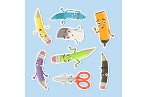 Office supplies. cartoon pencils, an Education Illustration by Onyx