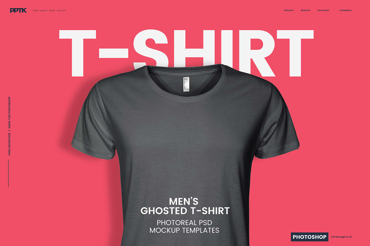 Men's Ghosted T-Shirt Mockups, a Shirt Mockup by PrePress Toolkit (Photo 1 of 7)