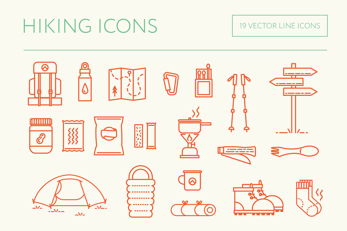 Hiking backpacking Icons, an Outline Icon by the cabin supply co (Photo 1 of 4)