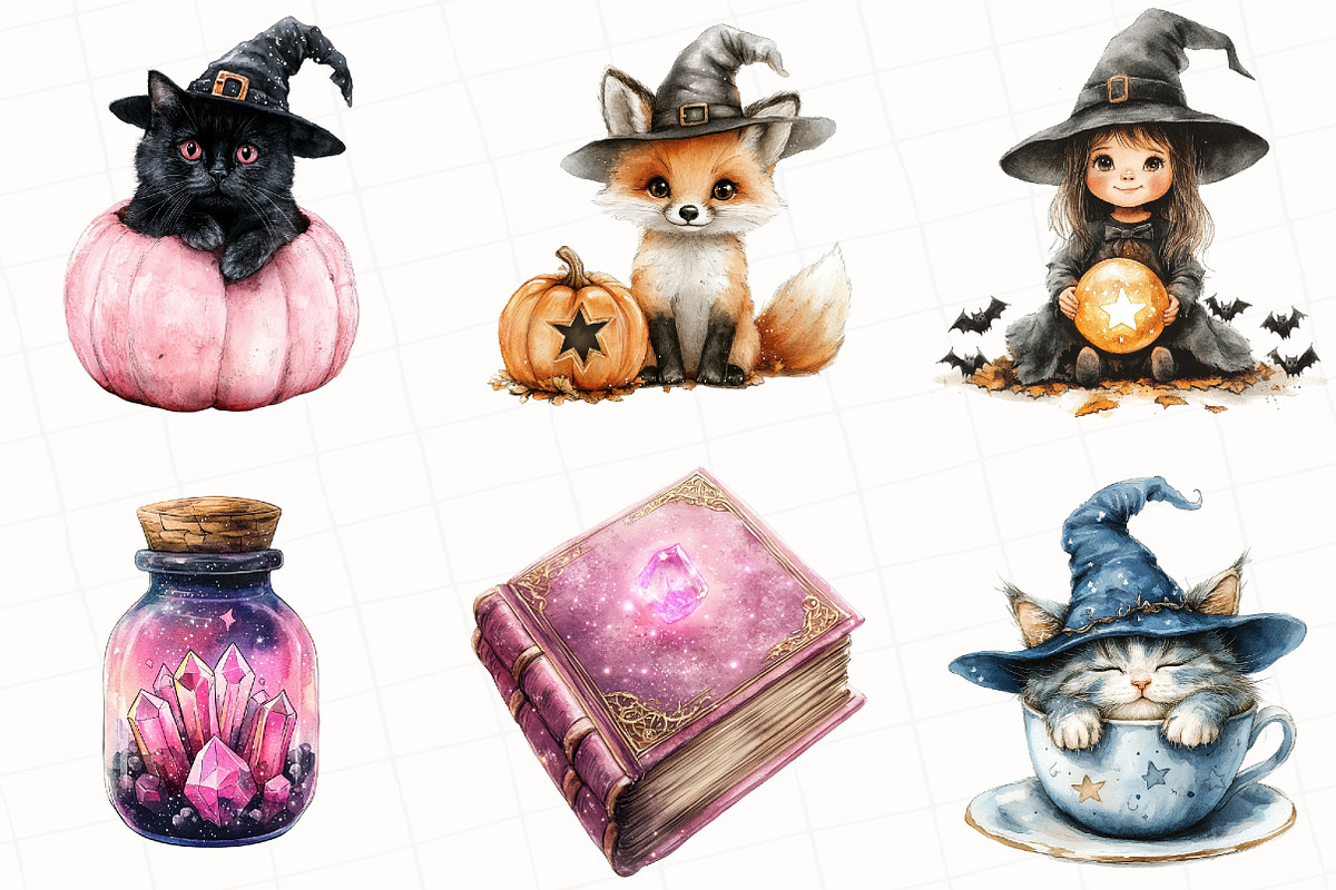 Cute Witchy Autumn Clipart, an Illustration by OK Design (Photo 5 of 5)
