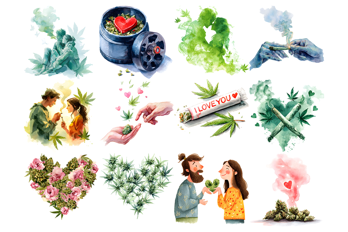 Valentines Day Marijuana Clipart, a Decorative Illustration by stickermadness (Photo 3 of 4)