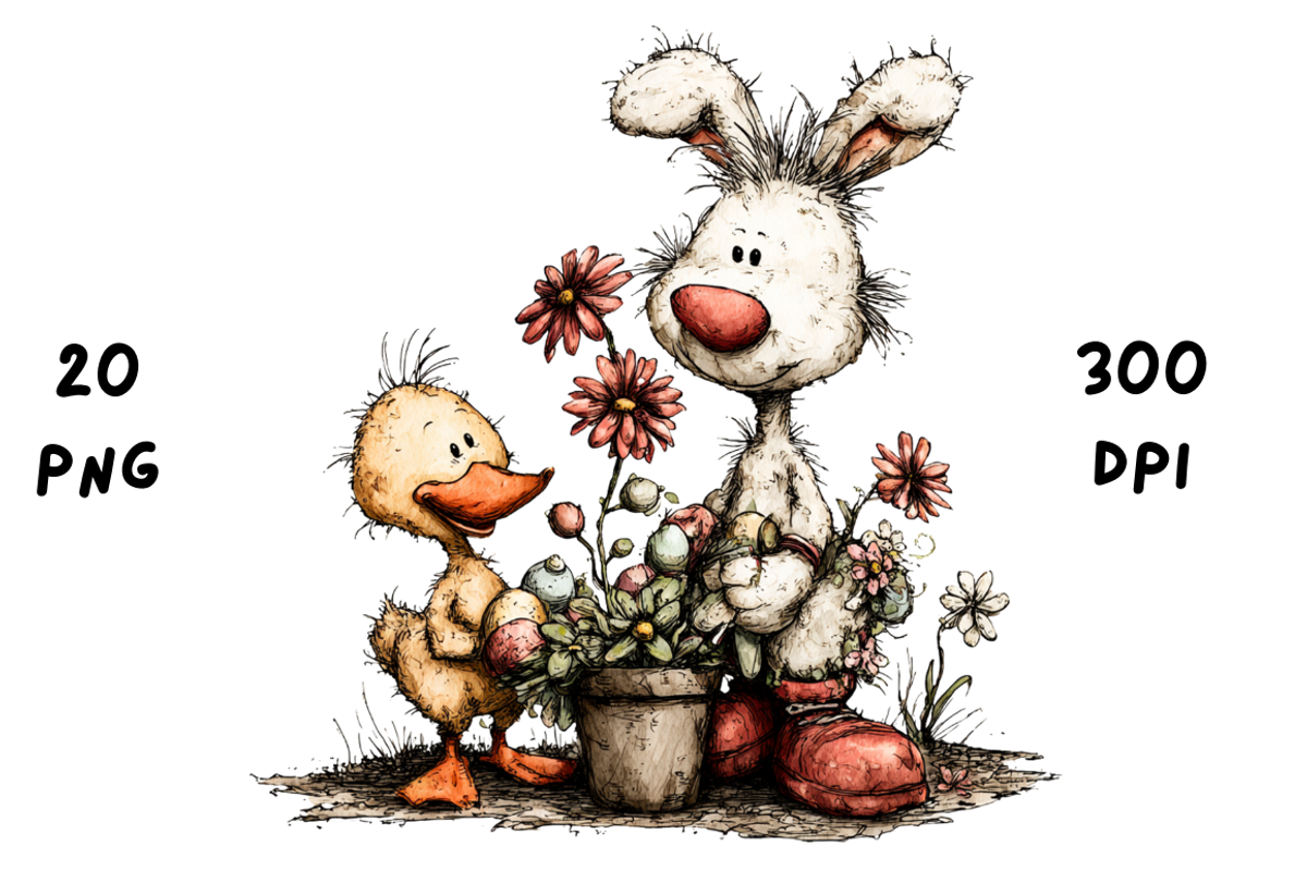 Whimsical Floral Bunny and Duck, an Animal Illustration by GiraffeCreative (Photo 13 of 20)