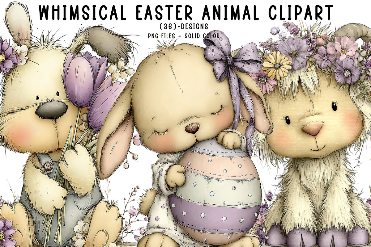whimsical easter animal clipart, an Illustration by CreationArt (Photo 1 of 6)