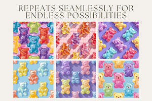 8 Gummy Bear Land Seamless Patterns