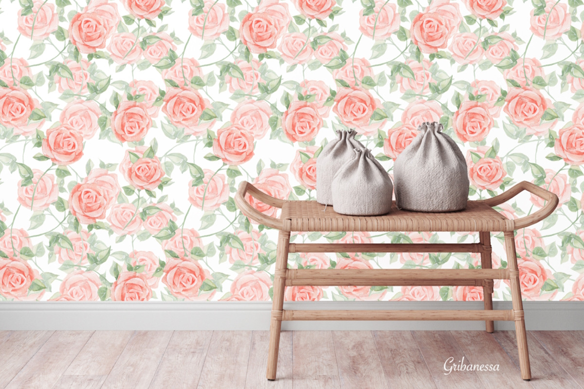 Blue & Pink Watercolor Roses Pattern, a Pattern Graphic by Gribanessa (Photo 4 of 4)