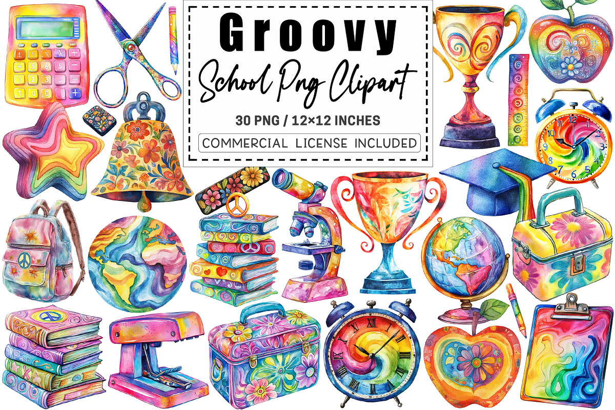 Groovy School Clipart, a Graphic by CitraGraphics (Photo 1 of 4)