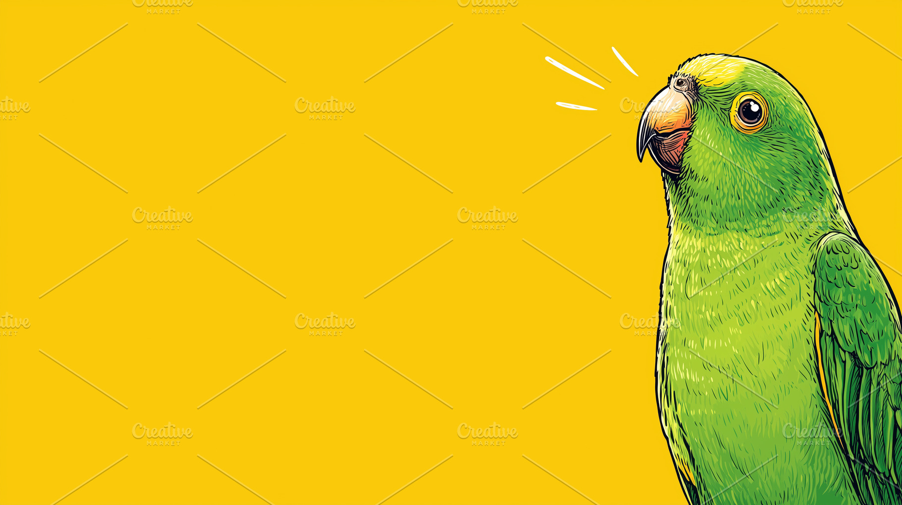 Green parrot on a bright yellow, an Animal Photo by MistyDay
