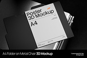 A4 Folder On Metal Chair 3D Mockup, a Books & Magazine Mockup by graphicook (Thumbnail 1 of 4)
