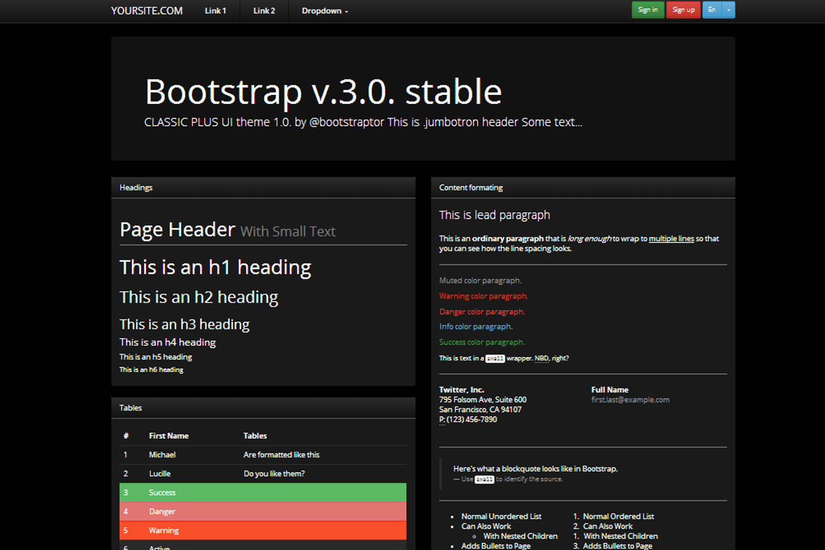 Bootstrap 3.0. theme Classic Dark UI, a Bootstrap Template by Bootstraptor