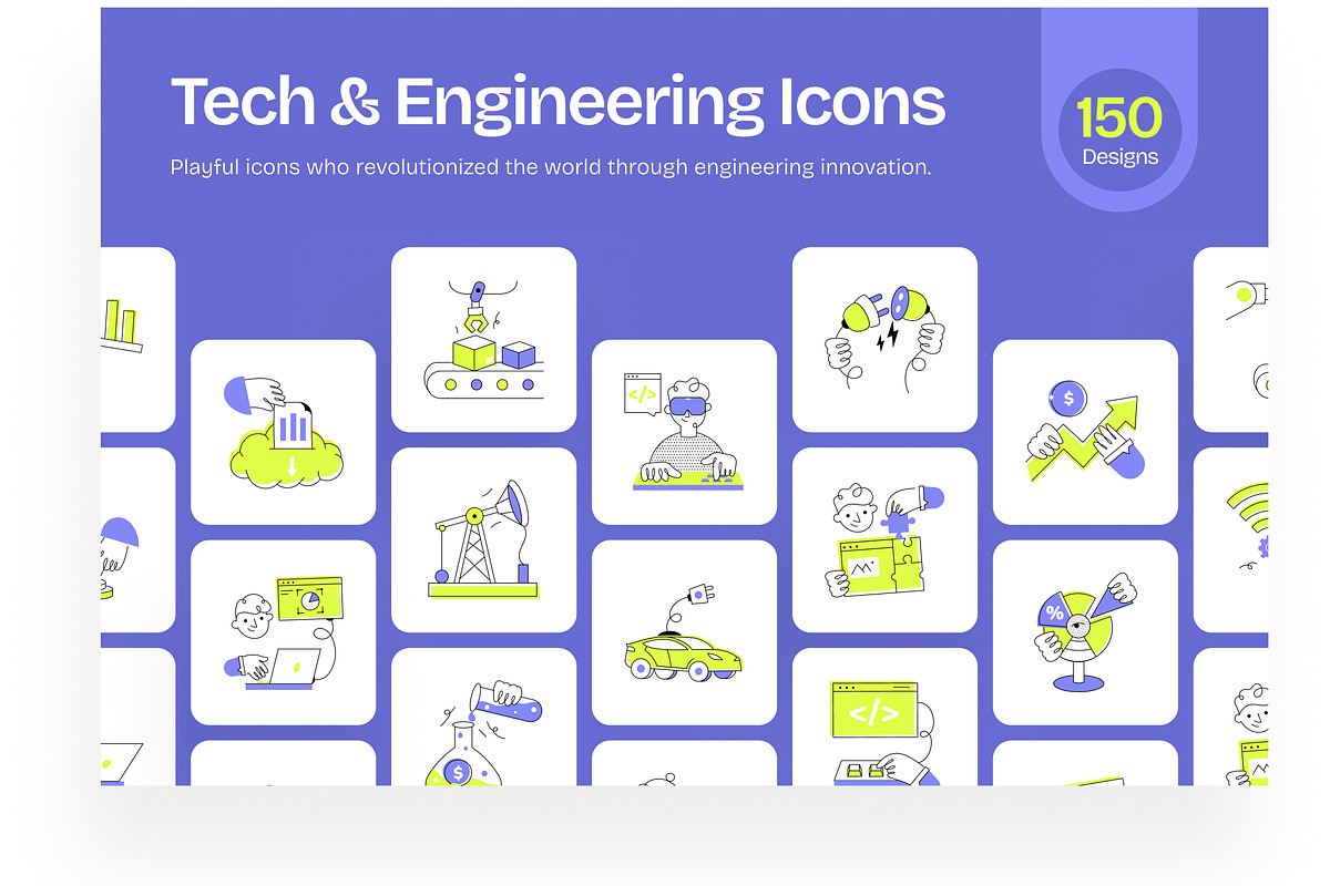 150 Tech and Engineering Icons, an Outline Icon by Creative Stall (Photo 1 of 9)