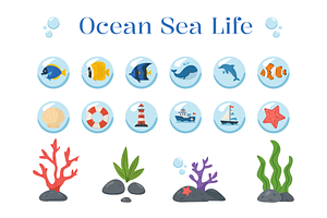 Ocean Sea Life Elements Illustration, an Animal Illustration by Artnivora.Std