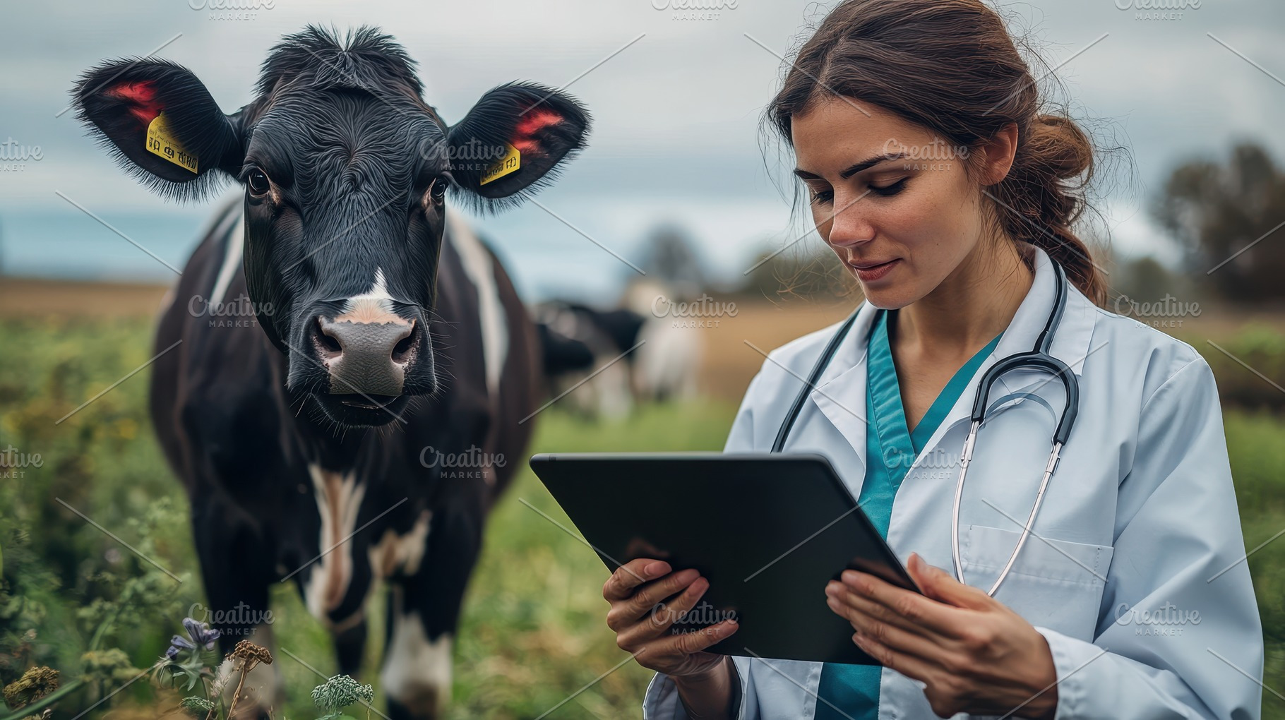 Veterinarian checking a cow's health, an Animal Photo by Pixeness Studio