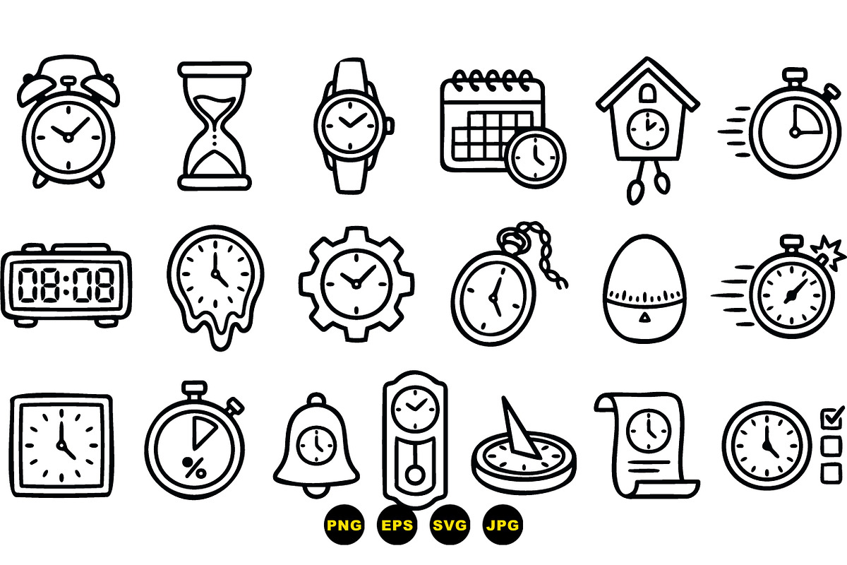 Hand Drawn Time Icon Set, an Illustration by designvectx (Photo 2 of 3)