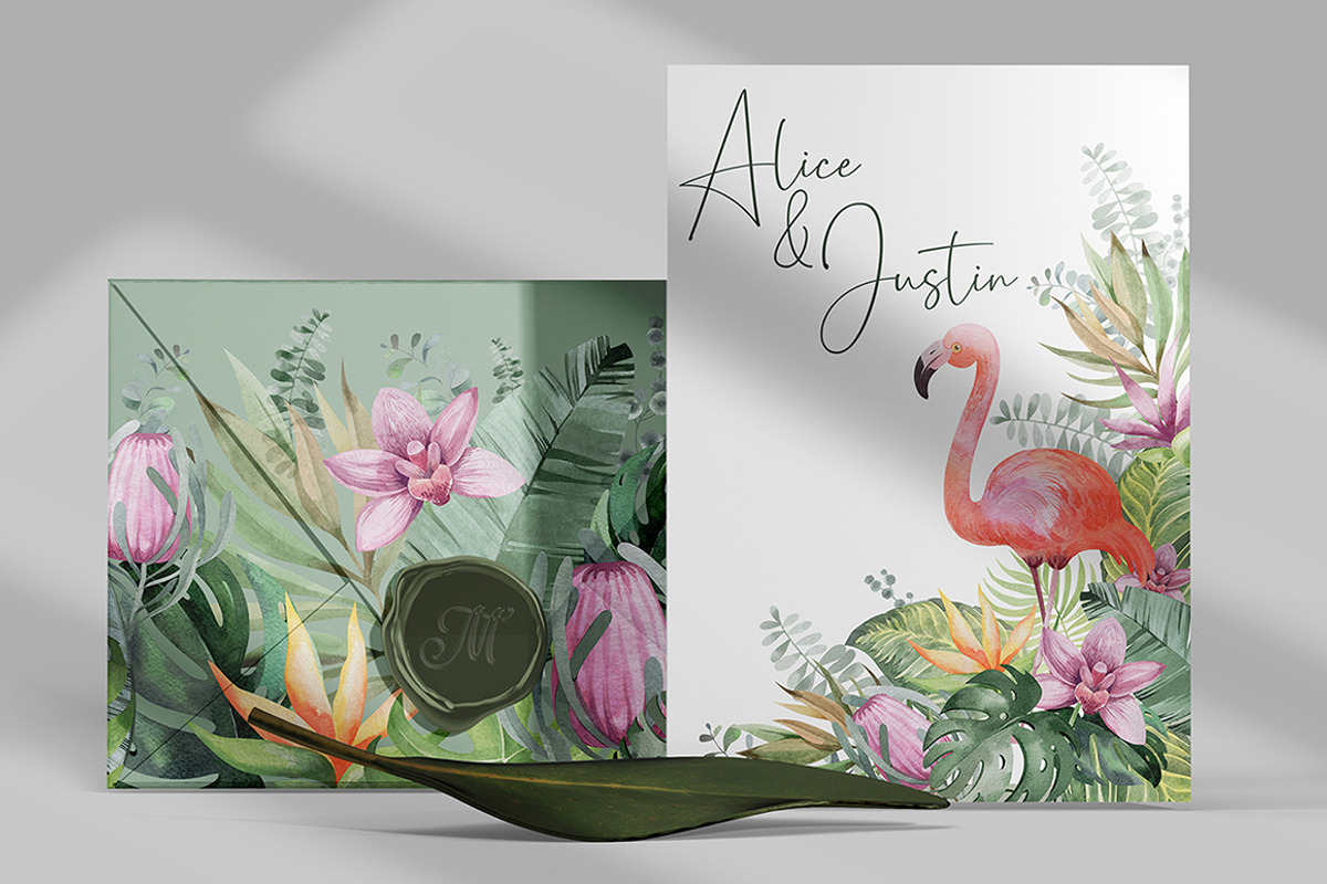 FLAMINGO & FLOWERS  tropical set, a Decorative Illustration by LenArt (Photo 7 of 18)