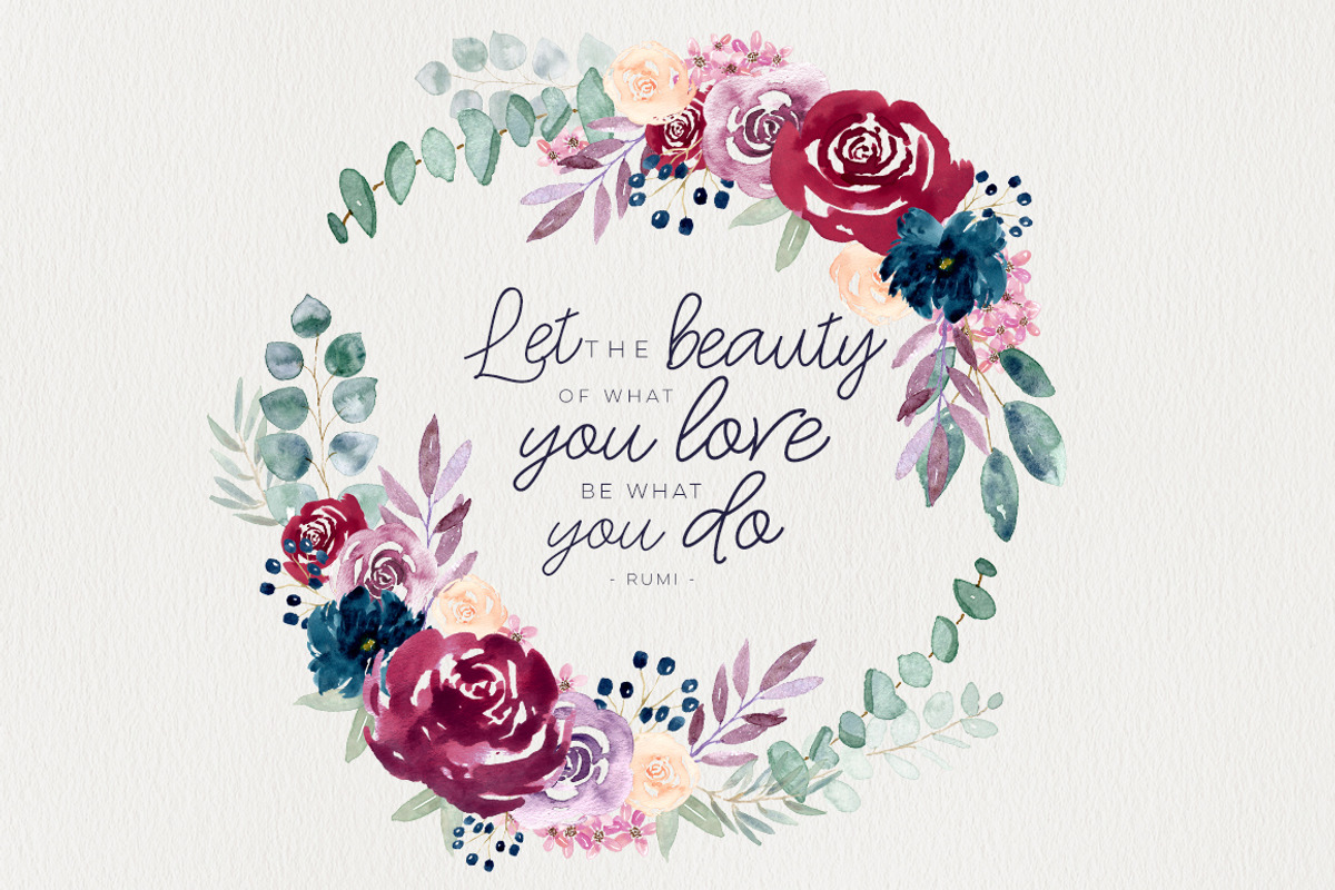 Burgundy + Navy Watercolour Flowers, an Illustration by ClementineCreative (Photo 6 of 9)
