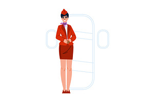 Smiling flight attendant welcoming, a Transportation Illustration by pikepicture