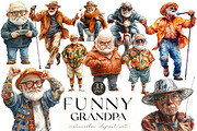 Watercolor Funny Grandpa Clipart, an Illustration by OK Design (Thumbnail 1 of 5)