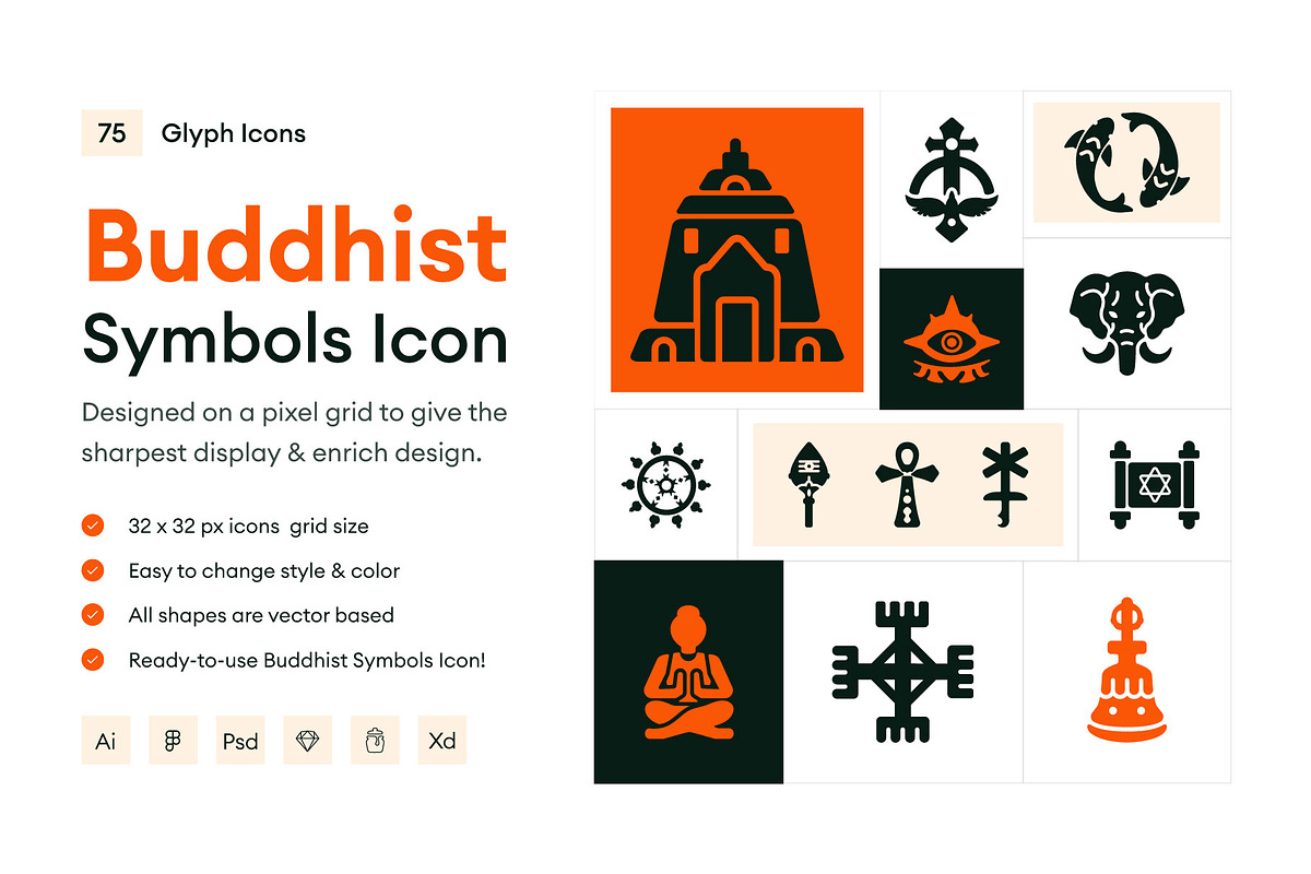 Buddhist Symbols Icons, a Solid Icon by Prosymbols (Photo 1 of 6)