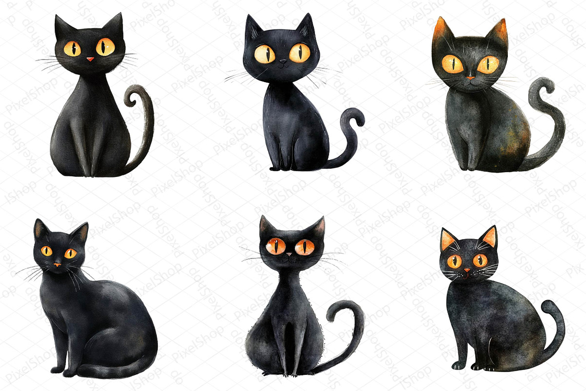 Halloween Whimsical Black Cat Clipar, an Illustration by DreamPrint404 (Photo 2 of 5)