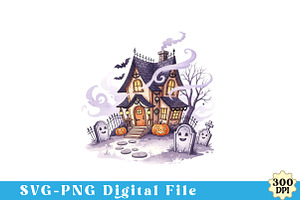 Magical Fall House PNG, Halloween SV, an Illustration by Watercolor design