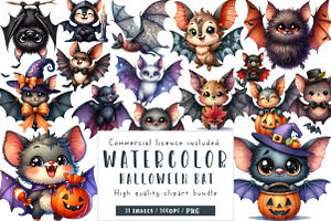 Kawaii Quirky Halloween Bat Clipart, an Illustration by CreationArt
