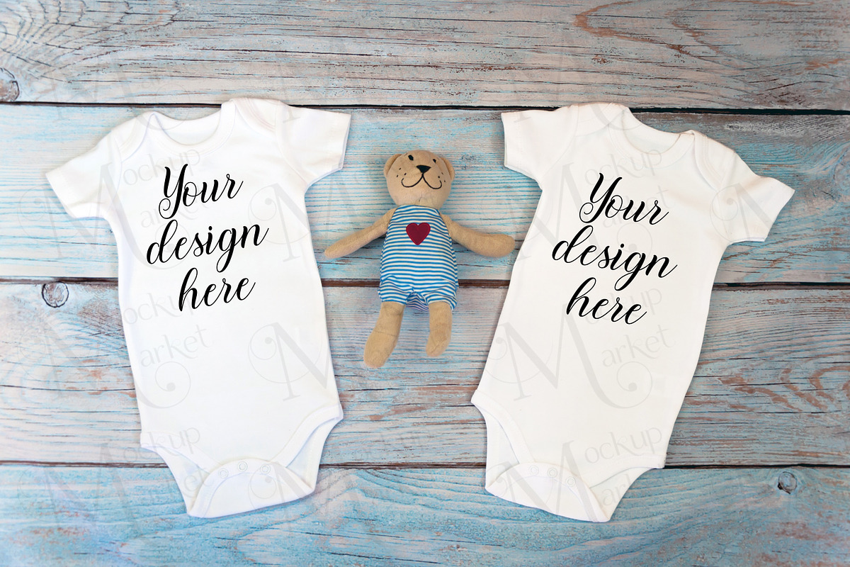 12 twin baby bodysuit Mockup Bundle., a Print Template by MockupMarket (Photo 5 of 13)