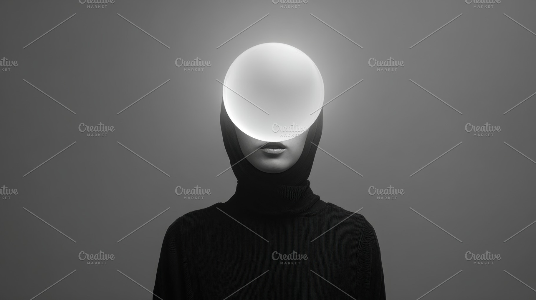 Person with glowing sphere on head, a Photo by Beautiful things