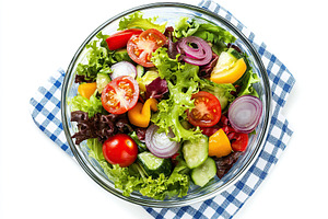 Fresh salad with vegetables in bowl, organic healthy food, a Food & Drink Photo by AlyaAnd