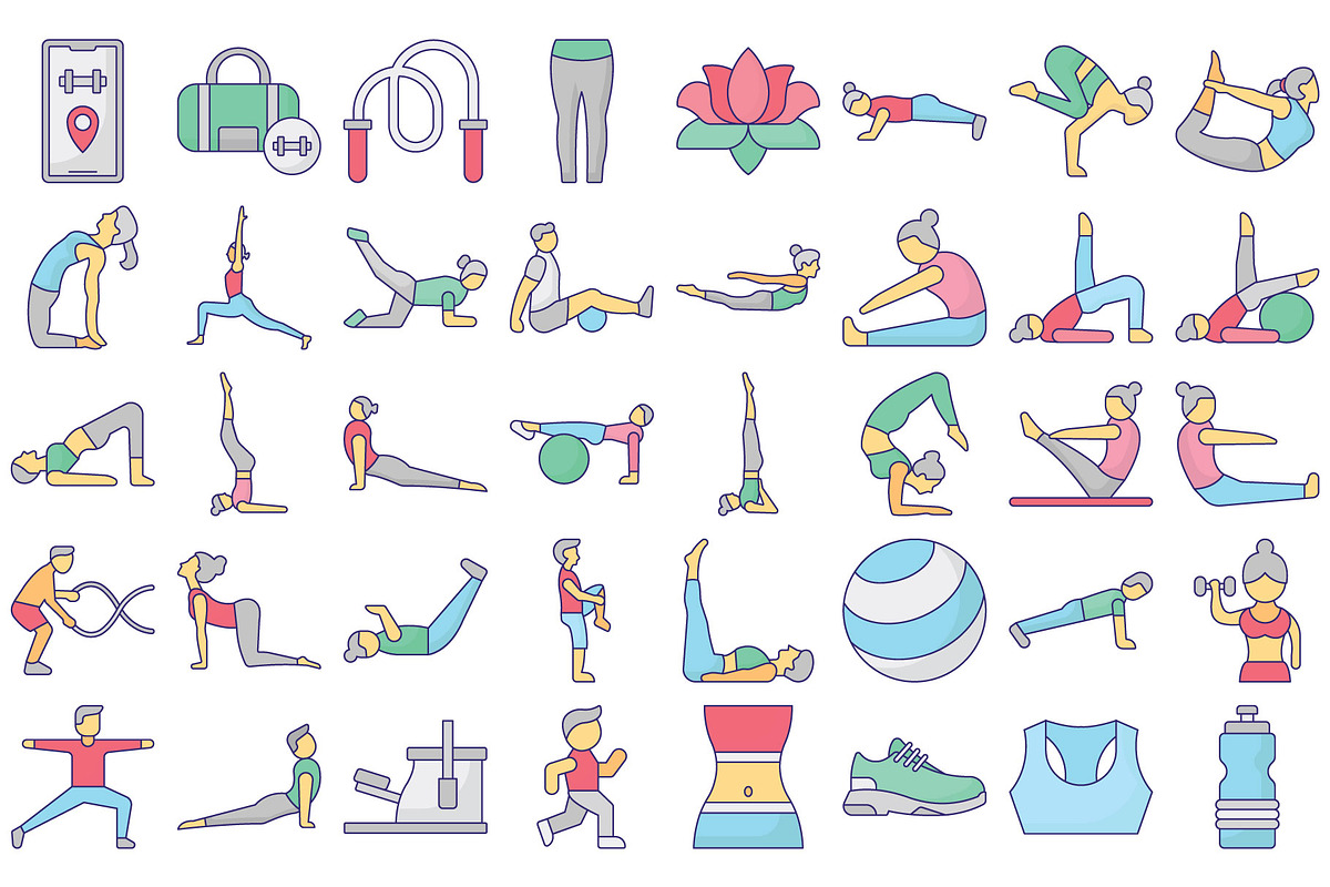 Pilates Fitness Vector Icons Pack, a Solid Icon by Vector Portal (Photo 2 of 6)