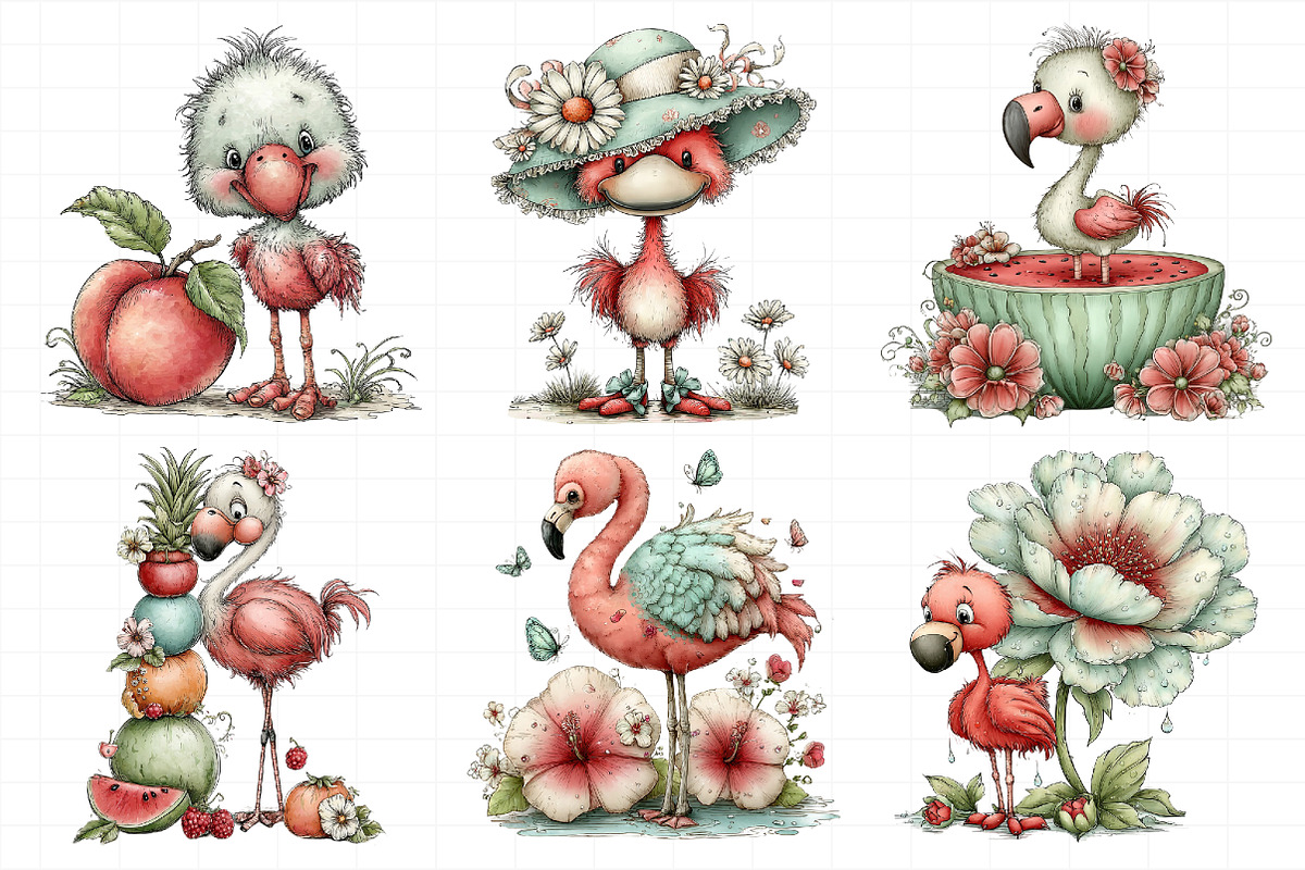 Whimsical Summer Flamingo Clipart PN, an Illustration by Daily.Designs (Photo 3 of 8)